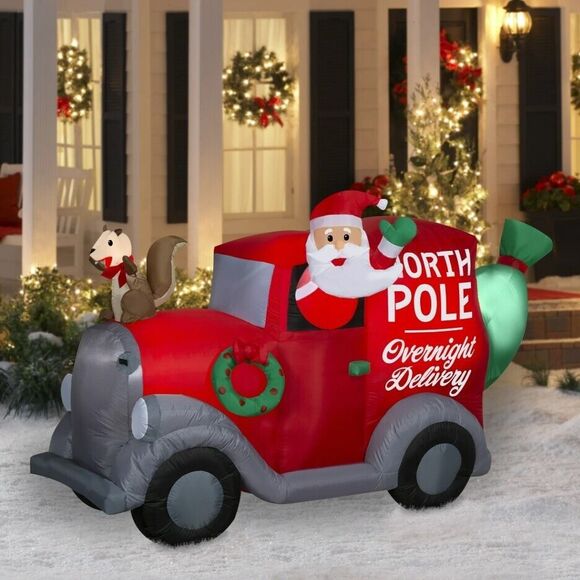 Holiday Time Other - Santa's Delivery Truck Squirl & Sack 7.5 Foot Air blown Inflatables Holiday Time